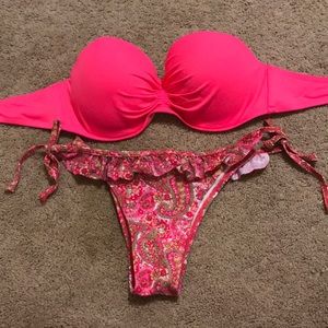 Victoria’s Secret hot pink top & patterned bottoms
